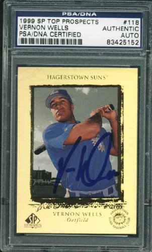 Blue Jays Vernon Wells Authentic Signed Card 1999 Sp Rookie #118 PSA/DNA Slabbed
