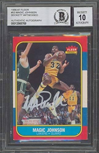 Lakers Magic Johnson Signed 1986 Fleer #53 Card Auto Graded Gem 10! BAS Slabbed