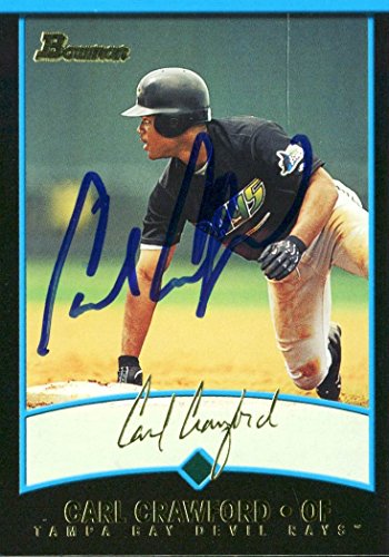 Rays Carl Crawford Authentic Signed Card 2001 Bowman RC #229 Autographed w/ COA