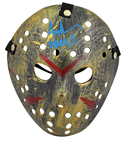 Ari Lehman Friday The 13th "Jason 1" Signed Gold Jason Mask w/ Blue Sig BAS Wit
