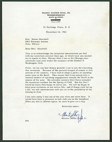 Martin Luther King Jr. Signed 8.5x11 1961 Letter Auto Graded 10! BAS #AB77912