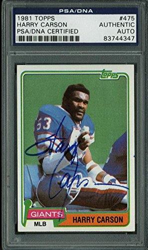 Giants Harry Carson Authentic Signed Card 1981 Topps #475 In Blue PSA Slabbed