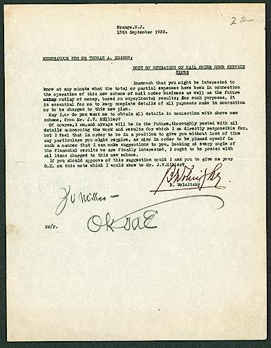 Thomas Edison "JV Miller - Ok" Authentic Signed 8.5x11 1922 Letter BAS #AB77872