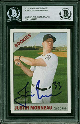 Rockies Justin Morneau Signed 2015 Topps Heritage #299 Card BAS Slabbed
