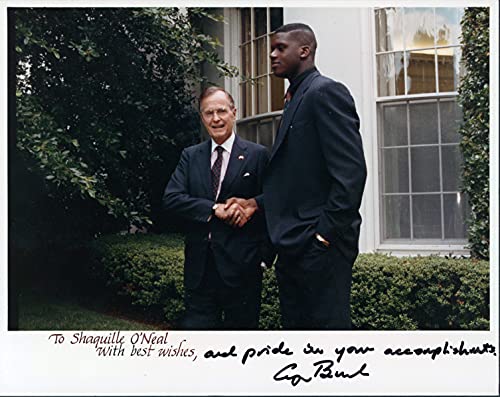 George H.W. Bush Signed 8x10 White House Photo w/ Shaquille O'Neal BAS #AA03700