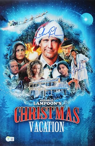 Chevy Chase & Randy Quaid Christmas Vacation Signed 12x18 Photo BAS Wit 2