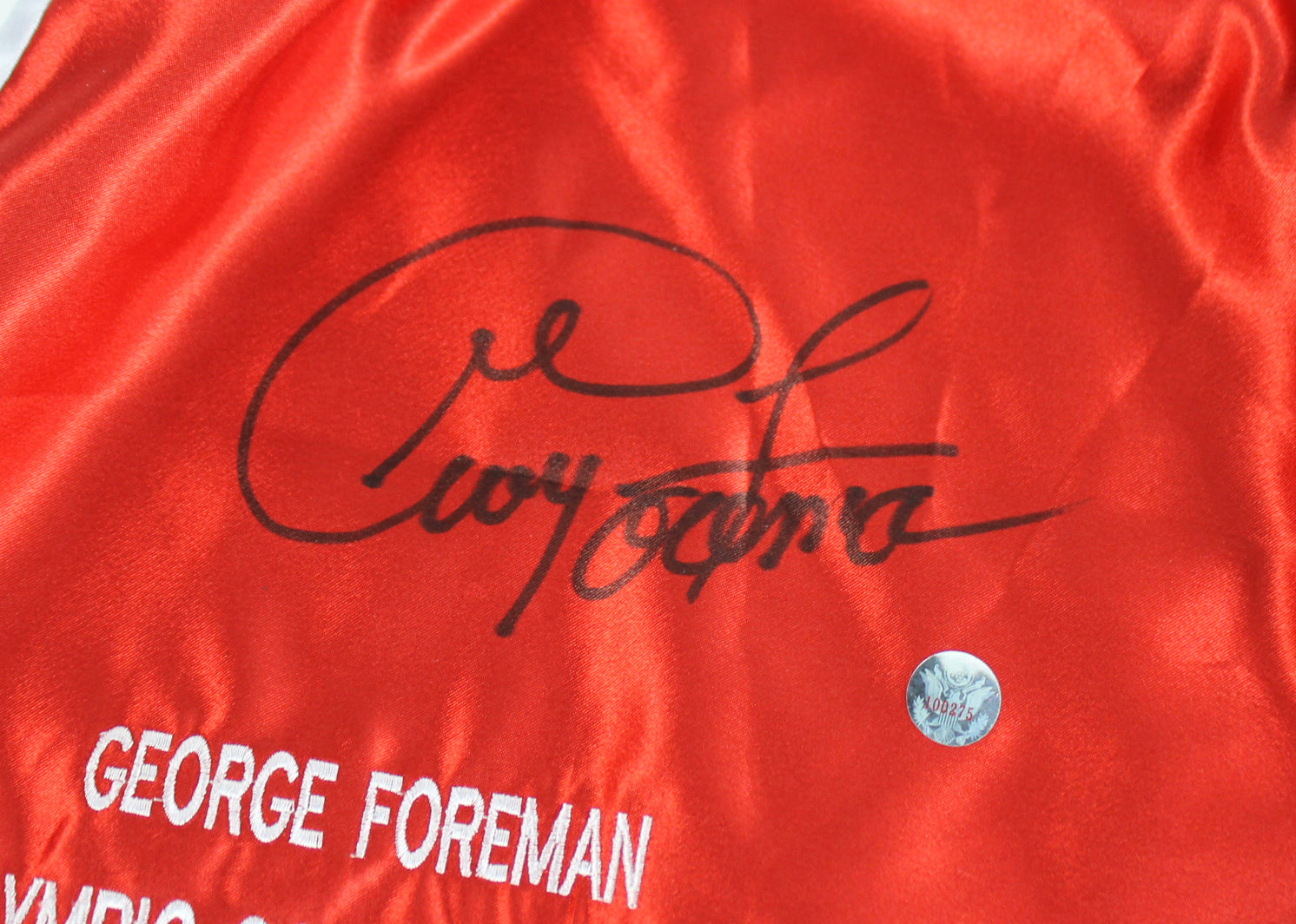 George Foreman Authentic Signed Red Everlast Boxing Trunks BAS #C54656