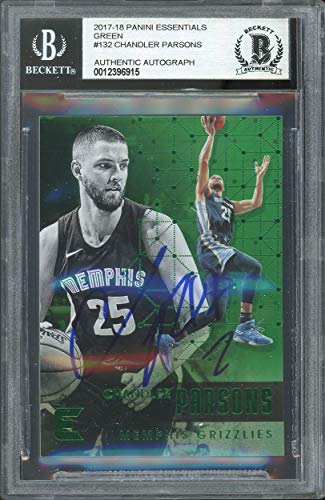 Grizzlies Chandler Parsons Signed 2017 Panini Essential Green #132 Card BAS Slab