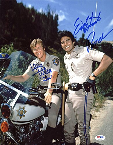 Erik Estrada "Ponch"  & Larry Wilcox "Jon" Signed 11x14 Photo PSA/DNA #AC21345