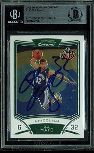 Grizzlies O.J. Mayo Authentic Signed Card 2008 Bowman Chrome RC #113 BAS Slabbed