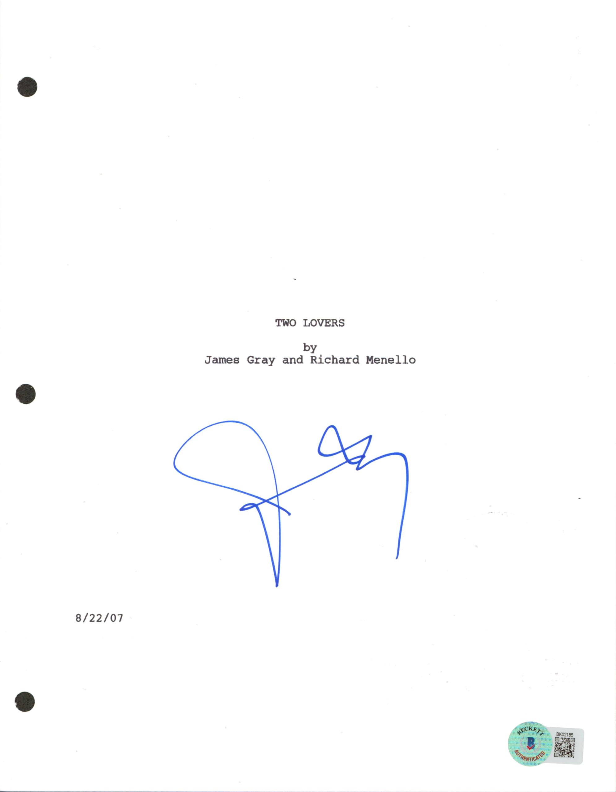 James Gray Two Lovers Authentic Signed Script Cover Autographed BAS #BK02185