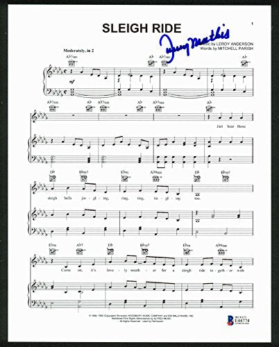 Johnny Mathis Authentic Signed Sleigh Ride 8.5x11  Music Sheet Photo BAS #E44774