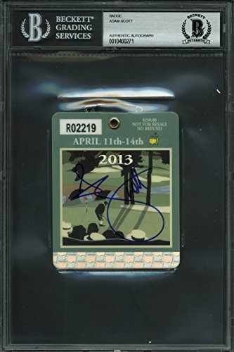 Adam Scott Signed 2013 Masters Augusta National Badge Signed In Blue BAS Slabbed