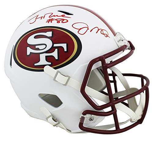 49ers Joe Montana & Jerry Rice Signed Flat White F/S Speed Rep Helmet BAS Wit