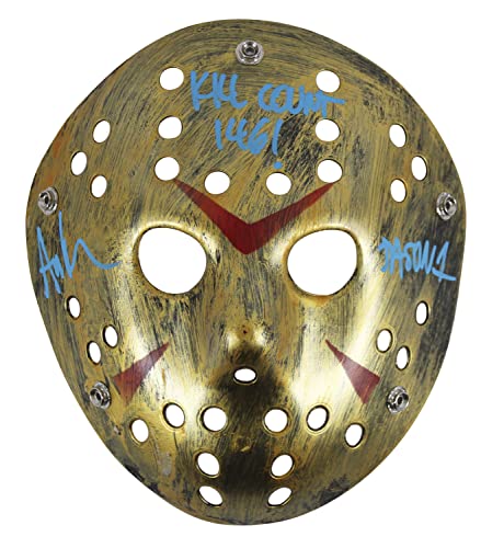 Ari Lehman Friday The 13th "146 Kill Count" Signed Gold Jason Mask BAS #BB57545