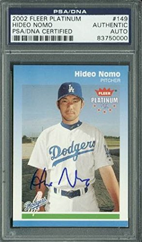 Dodgers Hideo Nomo Authentic Signed Card 2002 Fleer Platinum #149 PSA Slabbed
