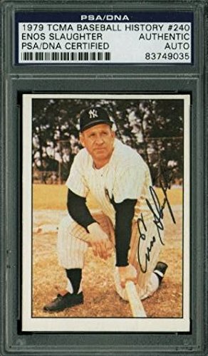 Yankees Enos Slaughter Signed Card 1979 Tcma Baseball History #240 PSA Slabbed
