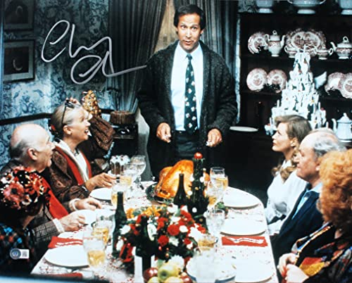Chevy Chase Christmas Vacation Signed 16x20 Dinner Photo w/ Silver Sig BAS Wit