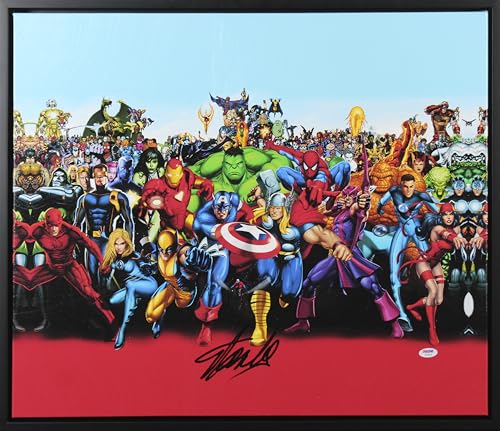 Stan Lee Marvel Authentic Signed & Framed 20x24 Marvel Cast Canvas PSA #W18592