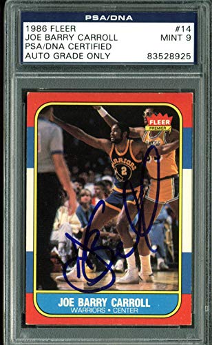 Warriors Joe Barry Carroll Signed 1986 Fleer #14 Card Auto Graded 9! PSA Slab