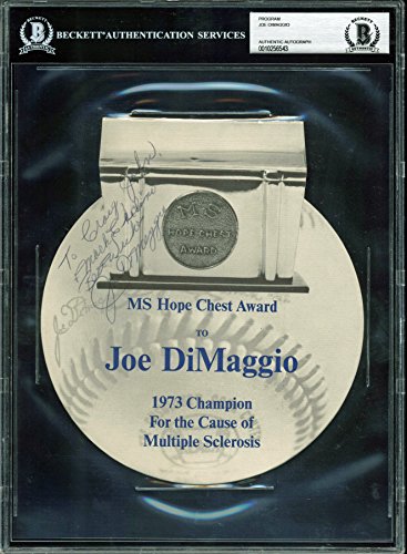 Yankees Joe DiMaggio Signed 7x8 1973 MS Hope Chest Award Program BAS Slabbed