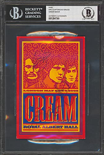 Cream (3) Clapton, Bruce & Baker Signed 2005 4x6 Royal Albert Hall Pass BAS Slab