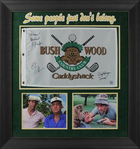 Caddyshack (3) Chase, O'Keefe & Morgan Signed Bushwood CC Framed Flag BAS Wit