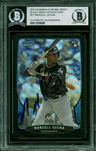 Marcell Ozuna Signed 2013 Bowman Chrome Black Wave Refractors #17 Card BAS Slab