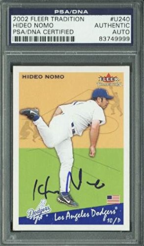 Dodgers Hideo Nomo Authentic Signed Card 2002 Fleer Tradition #U240 PSA Slabbed