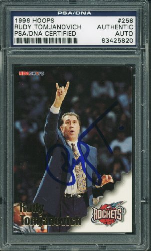 Rockets Rudy Tomjanovich Authentic Signed Card 1996 Hoops #258 PSA/DNA Slabbed