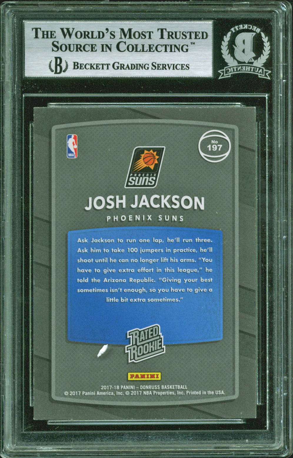 Grizzlies Josh Jackson Signed 2017 Donruss #197 Rookie Auto Card BAS Slabbed