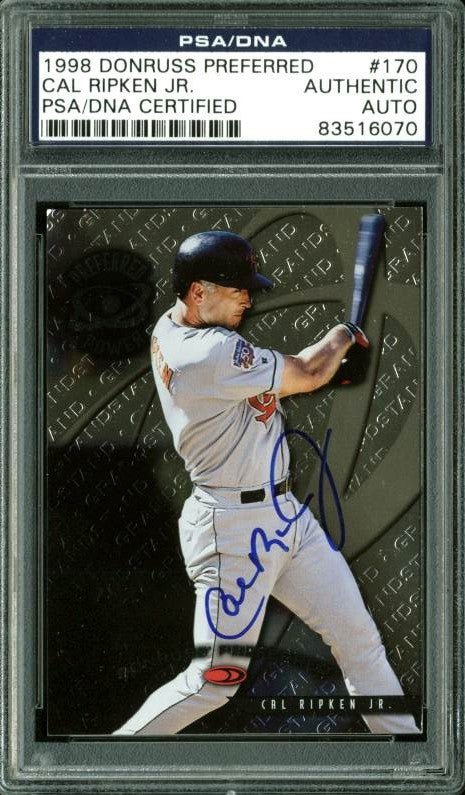 Orioles Cal Ripken Jr. Signed Card 1998 Donruss Preferred #170 PSA/DNA Slabbed