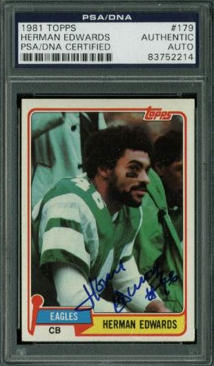 Eagles Herman Edwards Authentic Signed Card 1981 Topps #179 PSA/DNA Slabbed