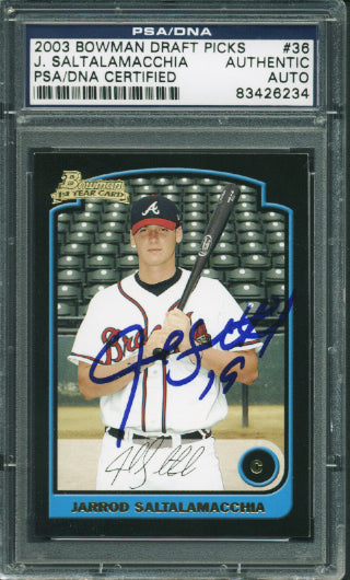 Jarrod Saltalamacchia Authentic Signed Card 2003 Bowman Rookie #36 PSA Slabbed