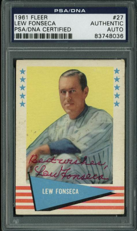 Indians Lew Fonseca Authentic Signed Card 1961 Fleer #27 PSA/DNA Slabbed