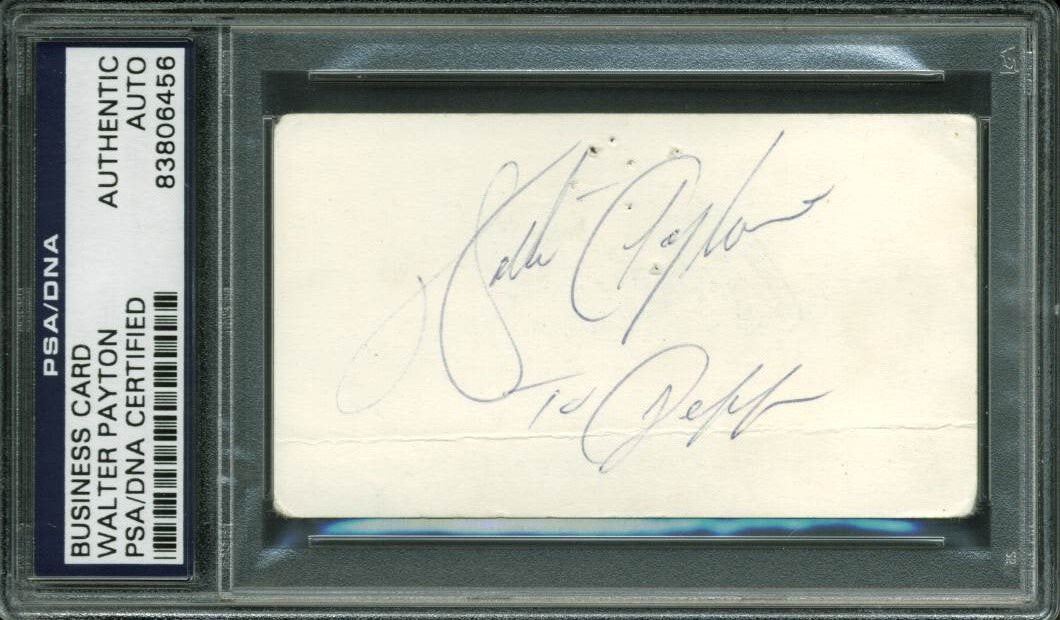 Bears Walter Payton Authentic Signed 2x3.5 Business Card PSA/DNA Slabbed