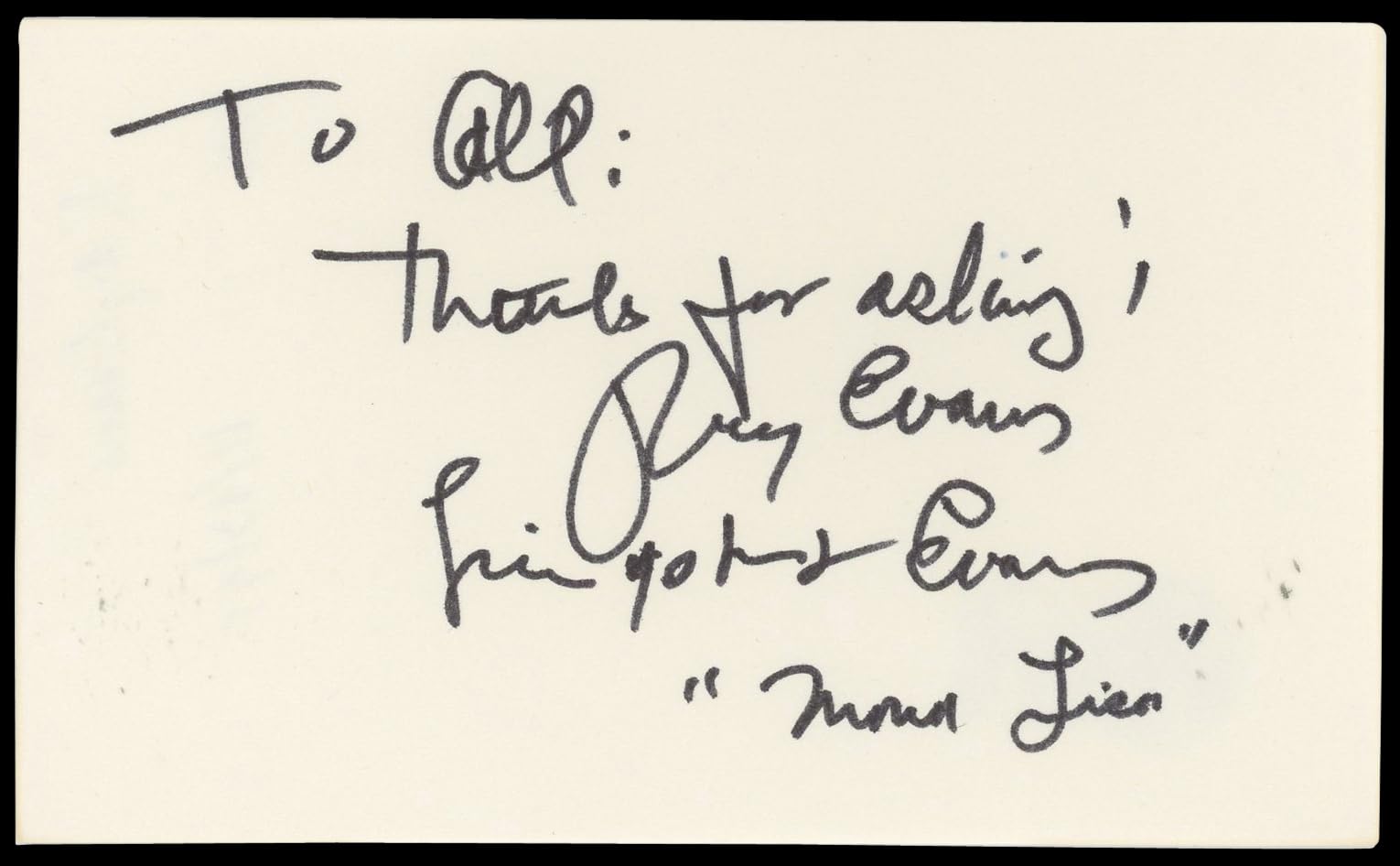 Ray Evans The Last of the Mohicans Authentic Signed 3x5 Index Card BAS #BN89186