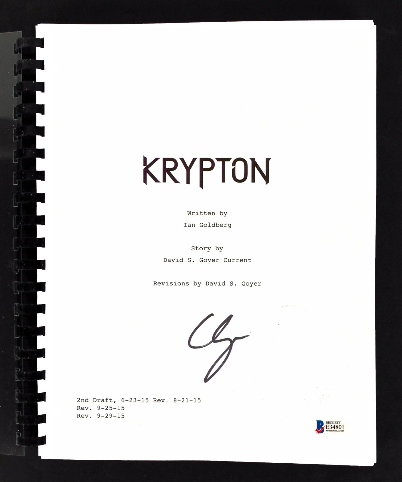 Cameron Cuffe Authentic Signed Krypton Pilot Episode Tv Script BAS #E34801
