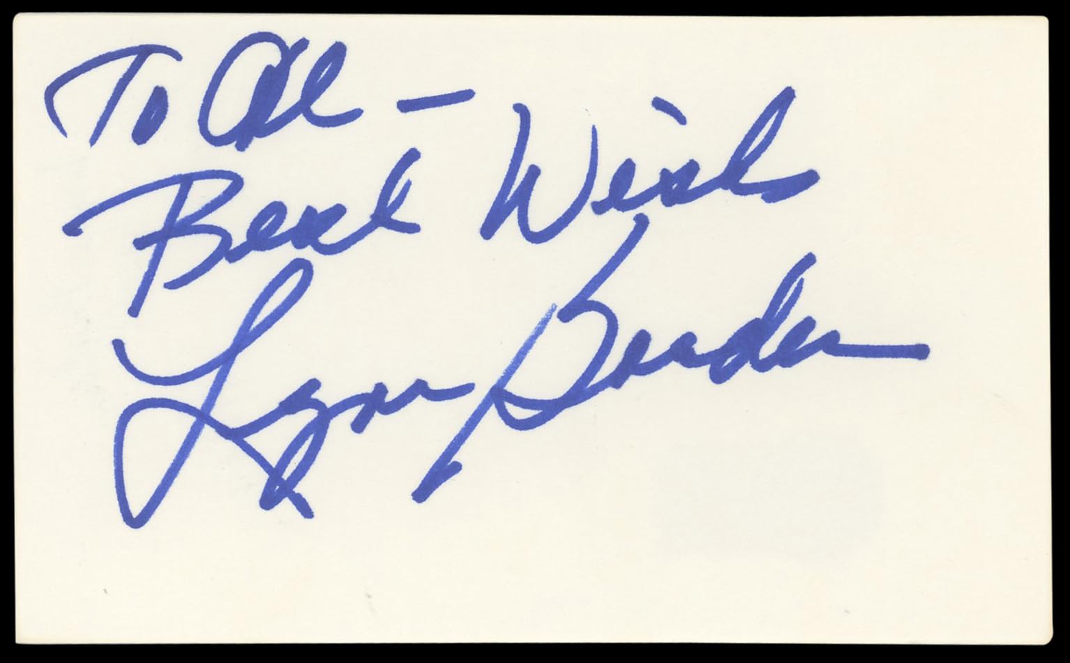 Lynn Borden Hazel "To Al-Best Wishes" Signed 3x5 Index Card BAS #AD70425