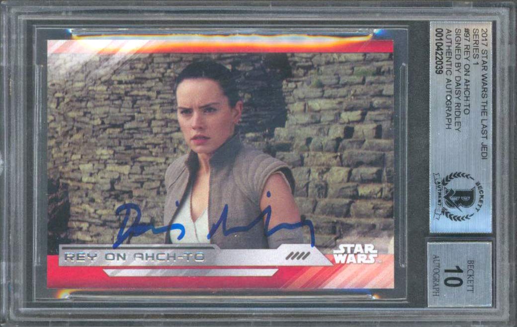 Daisy Ridley Signed 2017 Star Wars The Last Jedi Series 1 #97 Card BAS Slabbed
