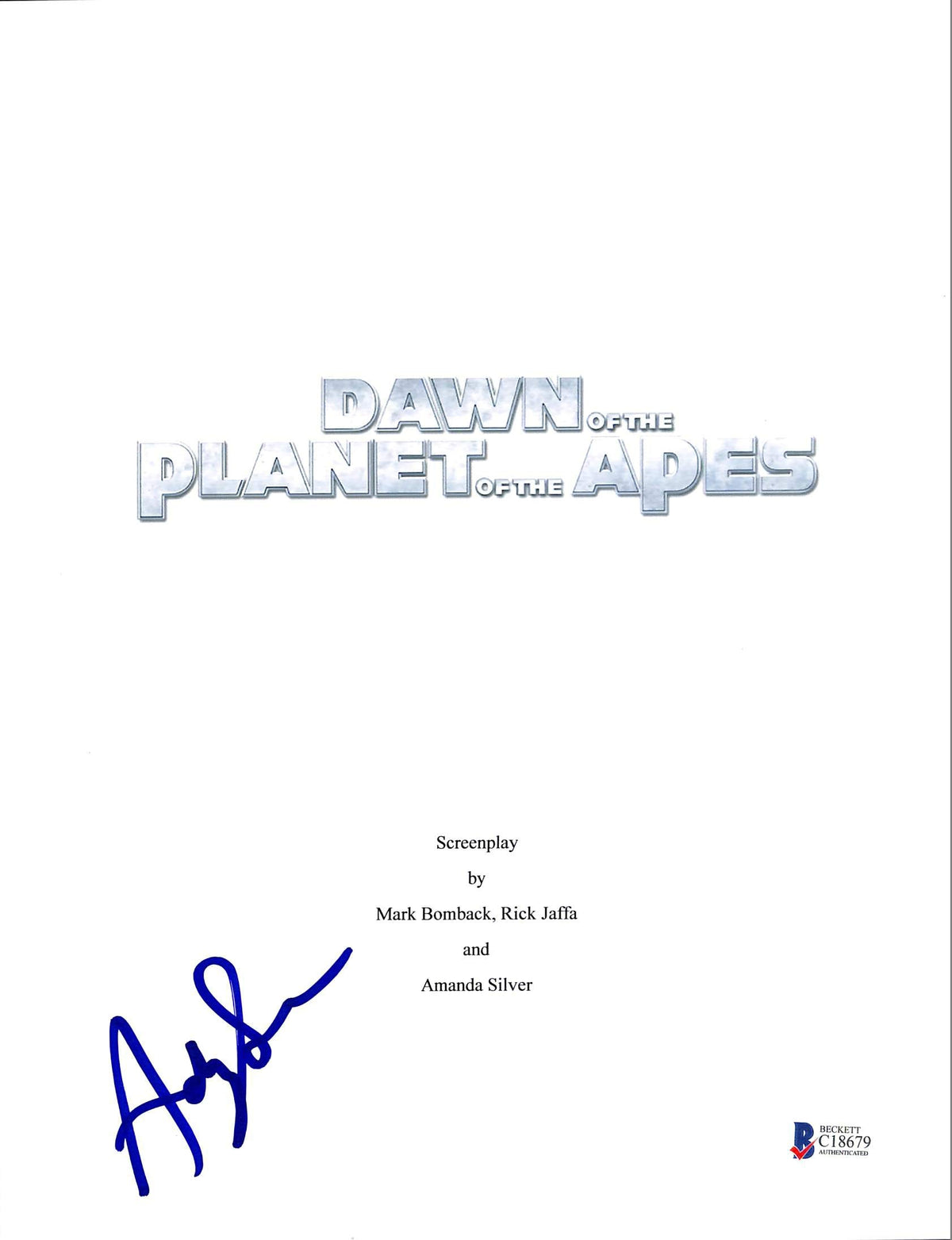 Andy Serkis Signed Dawn Of The Planet Of The Apes Movie Script Cover BAS #C18679