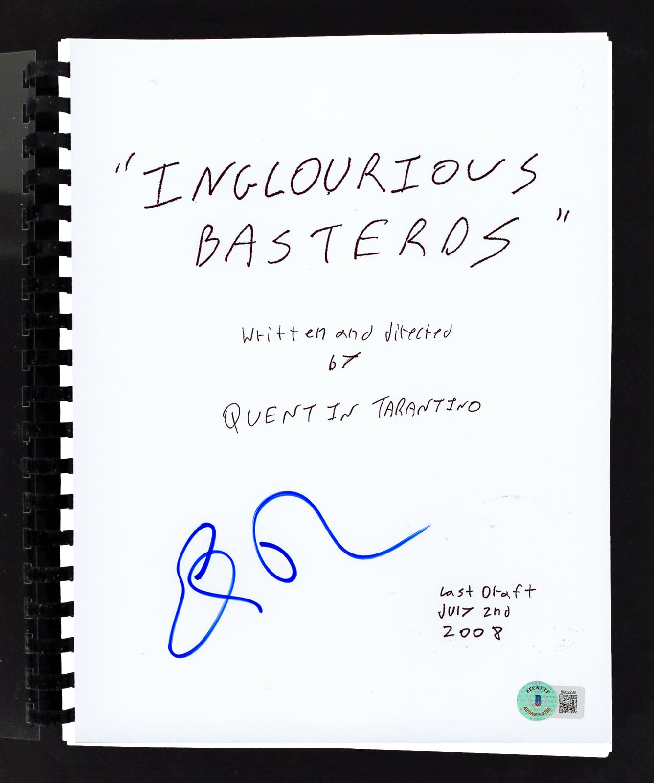 Eli Roth Inglourious Basterds Authentic Signed Movie Script BAS #BK02238