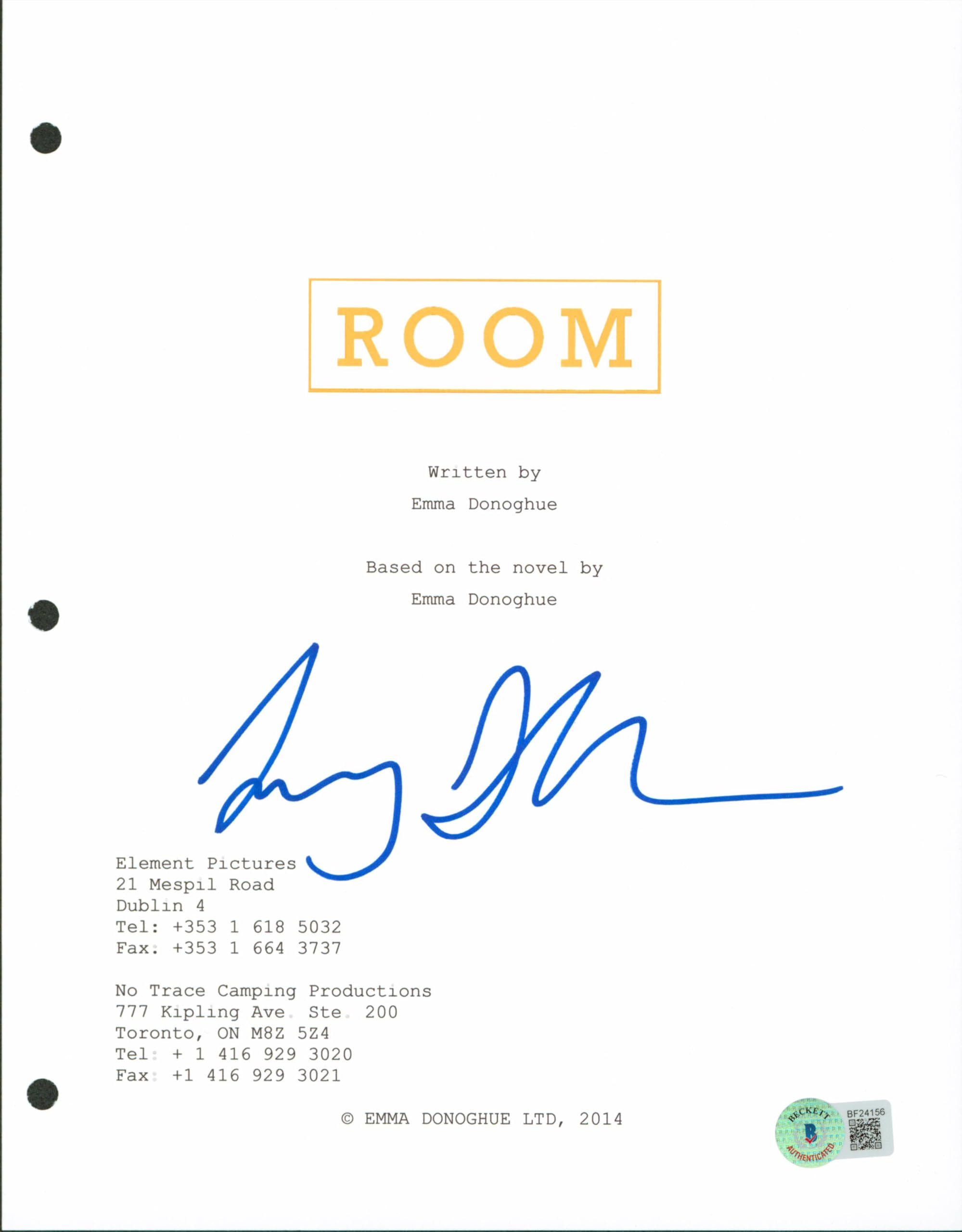 Lenny Abrahamson Room Authentic Signed 8.5x11 Room Script Cover BAS #BF24156