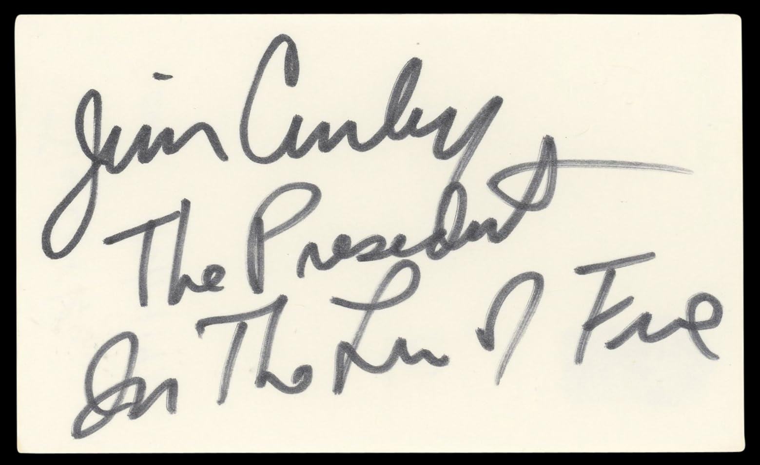Jim Curley In The Line Of Fire "President" Signed 3x5 Index Card BAS #BL98579