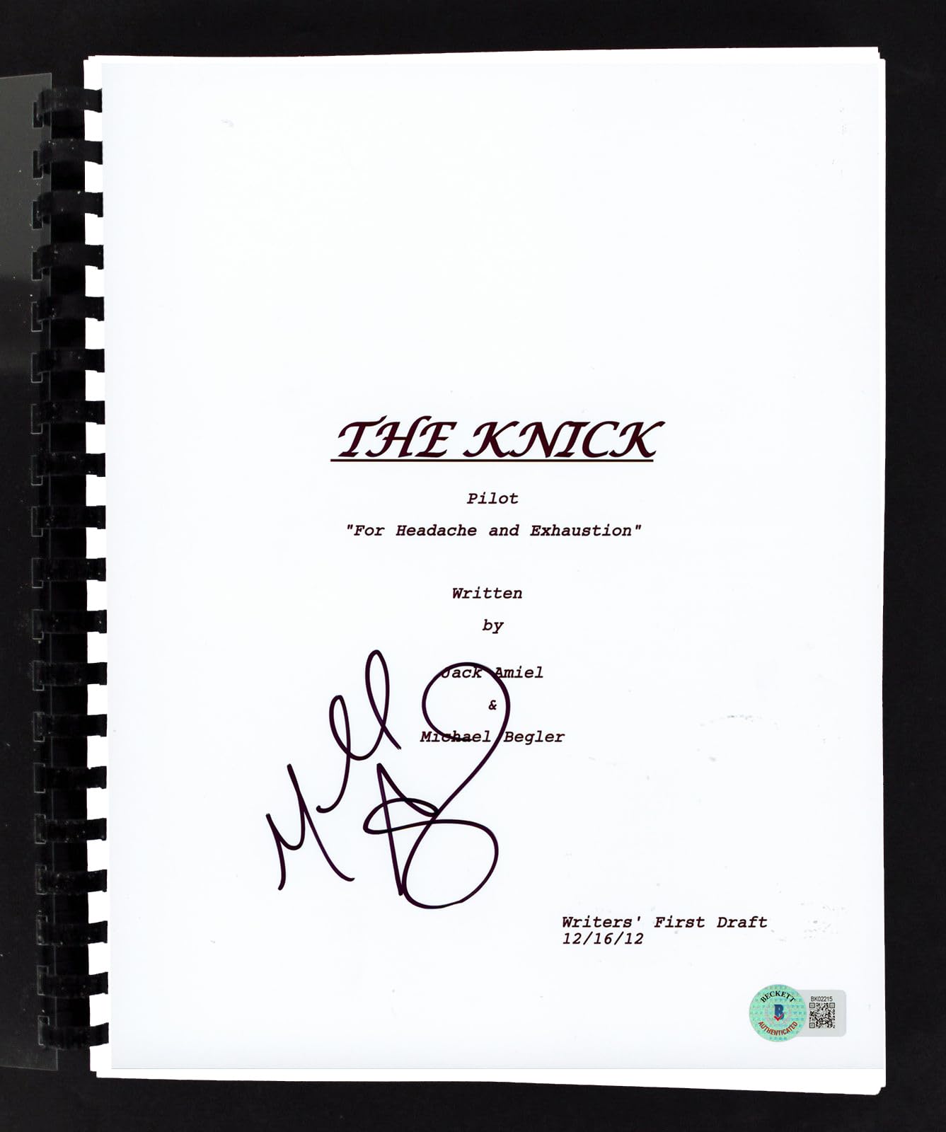 Michael Angarano The Knick Authentic Signed Movie Script BAS #BK02215