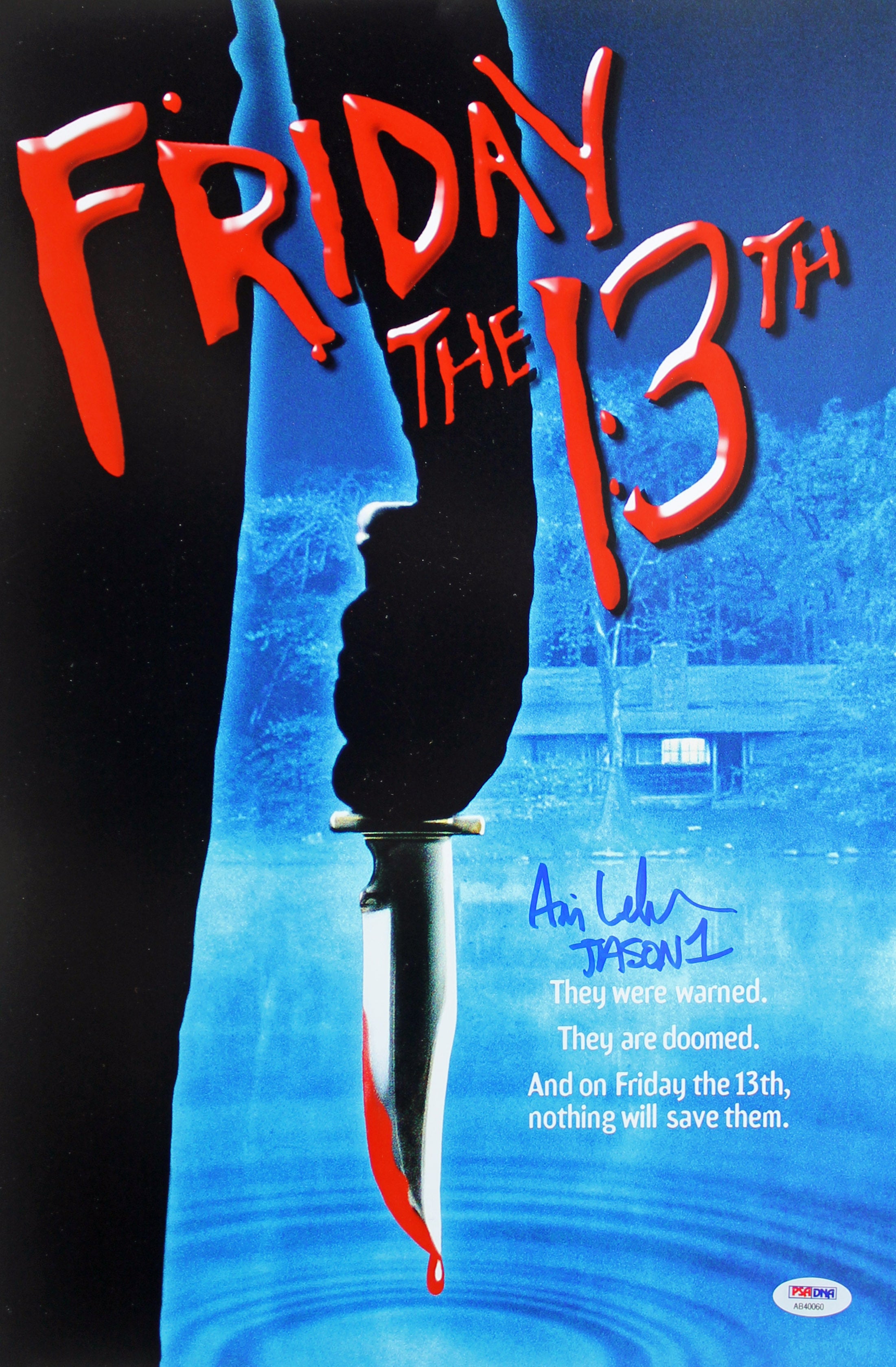 Ari Lehman "Jason 1" Authentic Signed Friday The 13th 12x18 Mini Poster PSA/BAS