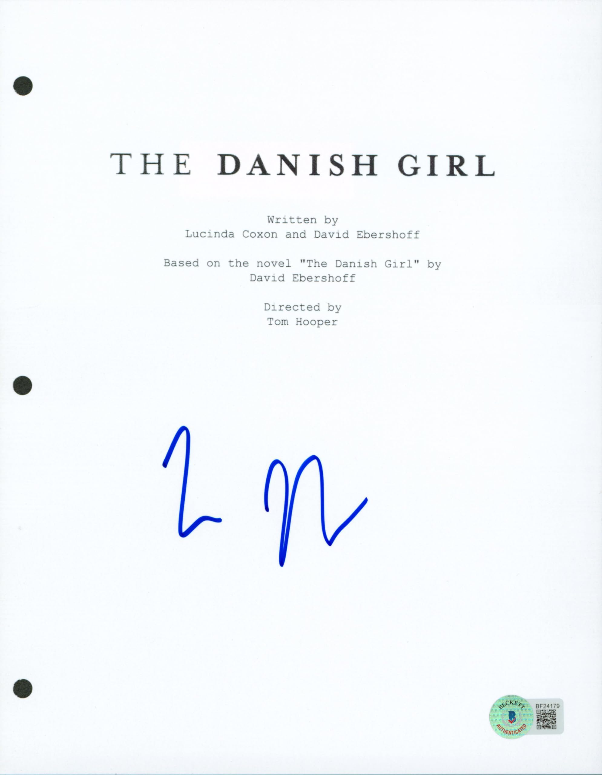 Tom Hooper Authentic Signed 8.5x11 The Danish Girl Script Cover BAS #BF24179