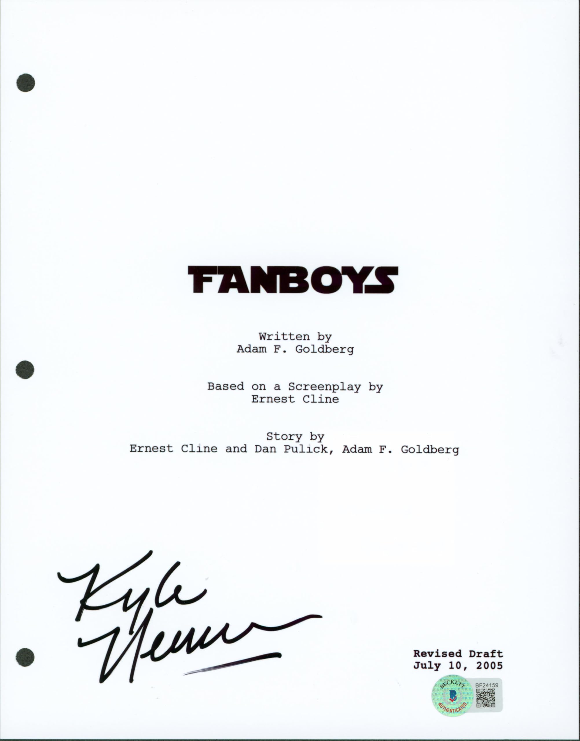 Kyle Newman Fanboys Authentic Signed 8.5x11 Fanboys Script Cover BAS #BF24159