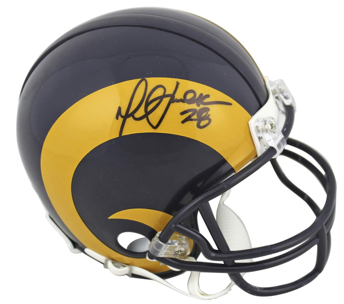 Rams Marshall Faulk Authentic Signed Throwback Mini Helmet BAS Witnessed
