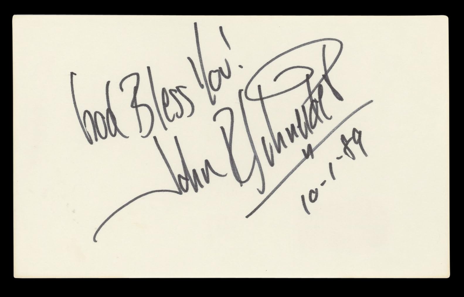 John Schneider "God Bless You!" Authentic Signed 3x5 Index Card BAS #BL96761